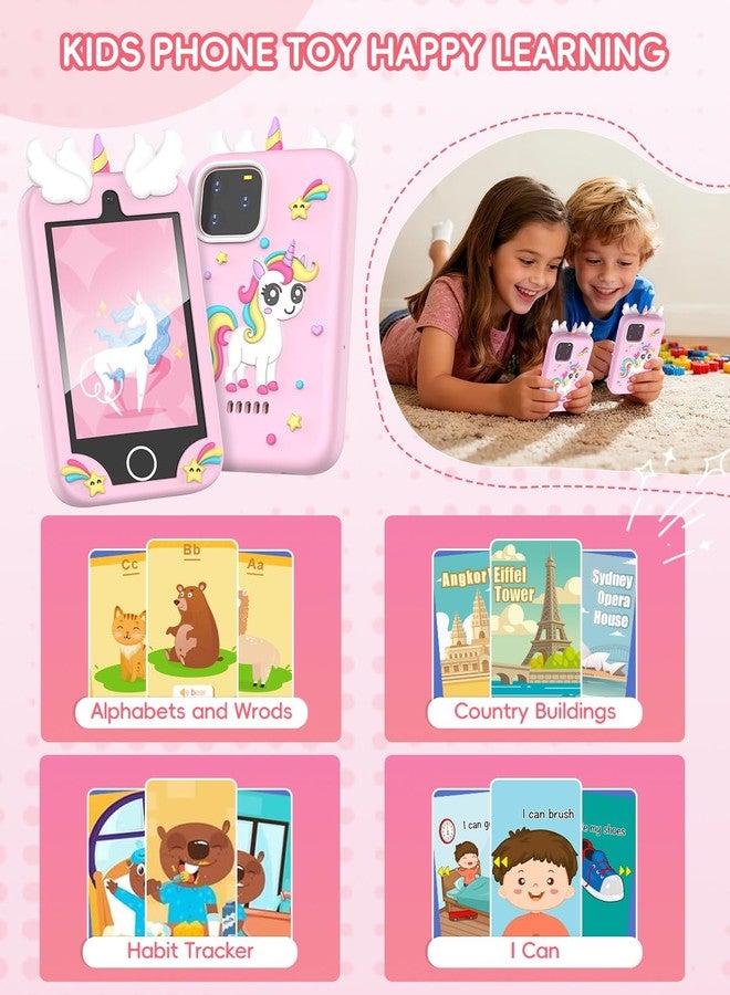 Sylvanthos Kids Smart Phone Toy - 3.5" Touchscreen with Dual Cameras, Learning, Fun Entertainment, 8 GB Card Toy Phone for Kids, Toddler Toy Phone for Girls Boys Age 3-12(Pink) - Image 4